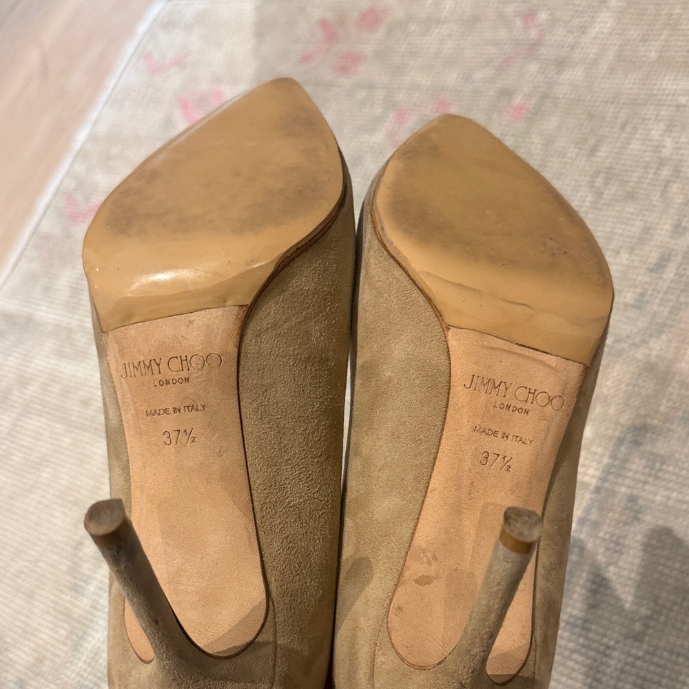 Jimmy Choo Tan Suede Pointed-Toe Heels - Picture 6 of 7